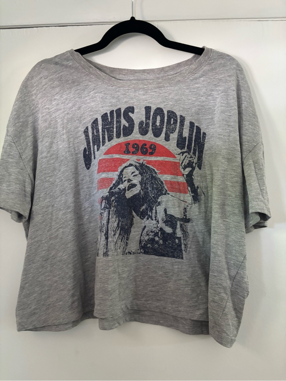 Janis Joplin Graphic Crop Tee - Light Gray size XL